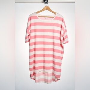 LuLaRoe Pink and White Striped Short Sleeve Top